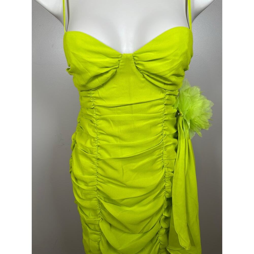 FOR LOVE & LEMONS Lorlai Ruched Rosette Train Green Mini Dress Size XS - Picture 4 of 9